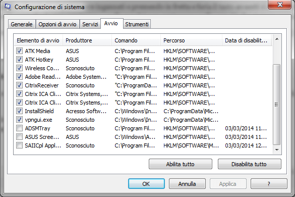 Velocizzare Windows 7 - msconfig