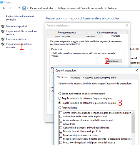 velocizzare windows 10 al massimo effetti visivi