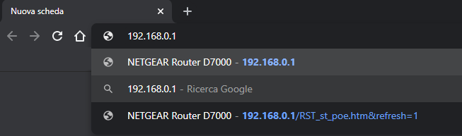 digitare indirizzo ip router