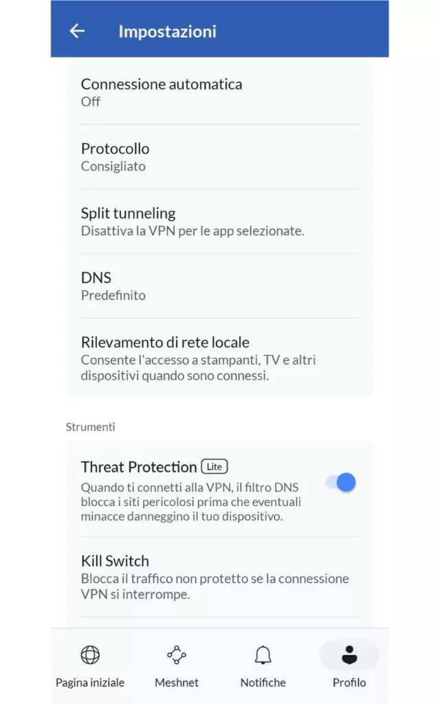 Attivare NordVPN Threat Protection