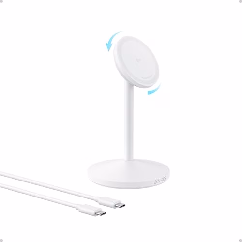 Stazione di ricarica wireless MagGo di Anker, supporto compatibile con MagSafe, ricarica rapida da 15W con cavo USB-C, caricatore magnetico certificato Qi2, compatibile con iPhone 16/15/14 e AirPods