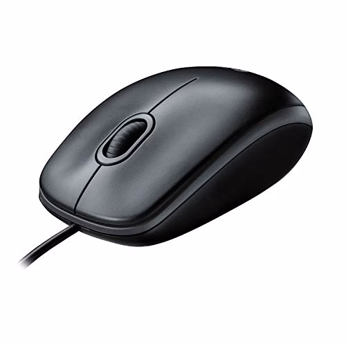 Logitech B100 Mouse USB Cablato, 3 Pulsanti, Rilevamento Ottico, Ambidestro, PC/Mac/Laptop, Nero