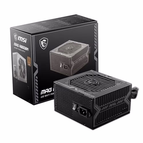 MSI MAG A650BN Alimentatore, Spina EU - 650W, certificato 80 Plus Bronze, ATX PSU, 12V Single-Rail, circuito DC-to-DC, ventola 120mm - 5 anni di garanzia