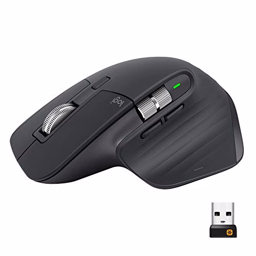 Logitech MX Master 3 Mouse Wireless Avanzato, Ricevitore Bluetooth o USB 2.4 GHz, Scorrimento Rapido, 4000 DPI Qualsiasi Superficie, Ergonomico, 7 Pulsanti, PC/Mac/Laptop/iPadOS, Grigio (Scuro)