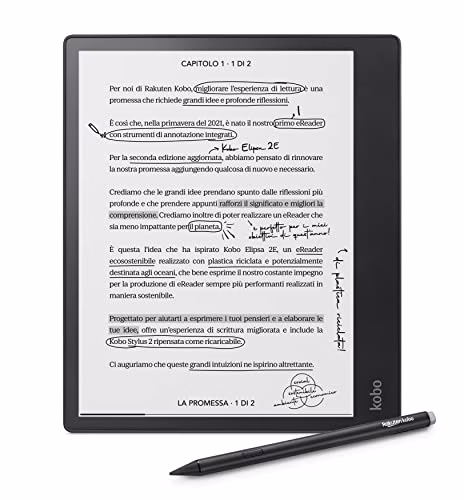 Kobo Elipsa 2E | eReader | Touchscreen antiriflesso da 10,3" con ComfortLight PRO | Kobo Stylus 2 inclusa | Luminosità regolabile | Wi-Fi | Tecnologia Carta E Ink | 32 GB di archiviazione