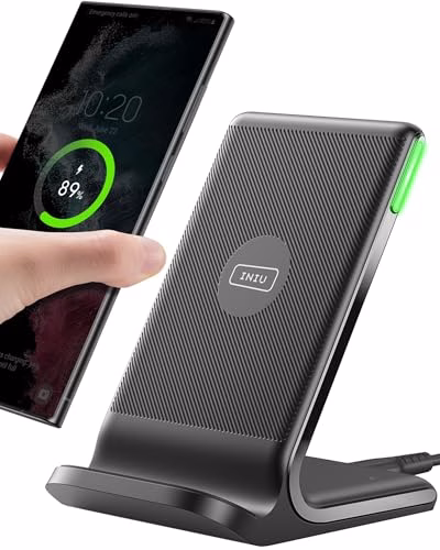 Caricatore Wireless, INIU 15W Certificato Qi Ricarica Rapida Wireless Phone Charger Holder Wireless Luce adattiv Supporto Telefono per iPhone 17 16 15 14 13 12 11 Pro Max Samsung Galaxy Google Pixel