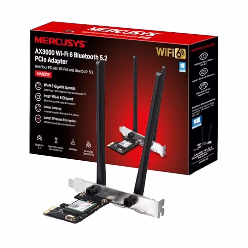 MERCUSYS TP-Link MA80XE PCIe Adattatore AX3000Mbps WiFi 6 Bluetooth 5.2, Chipset Intel Wi-Fi 6, WPA3, MU-MIMO, OFDMA, Scheda WiFi PC Fisso, Supporta Windows 10, 11