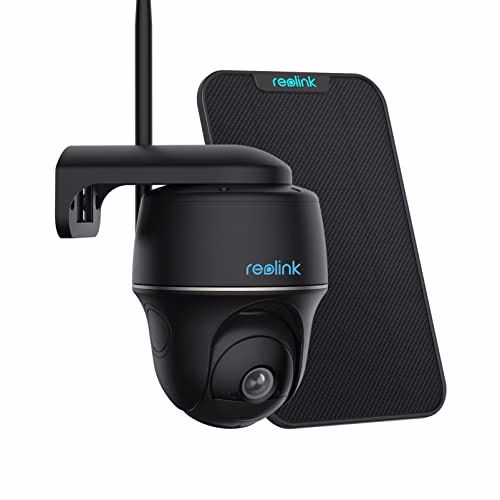 Reolink 4MP Telecamera Wi-Fi Esterno Senza Fili a Batteria, 360° PTZ Videosorveglianza WiFi 2,4/5 GHz, Rilevamento Smart, Audio a 2 Vie, Compatibile con Alexa/Cloud, Argus PT(Nero)+Pannello Solare