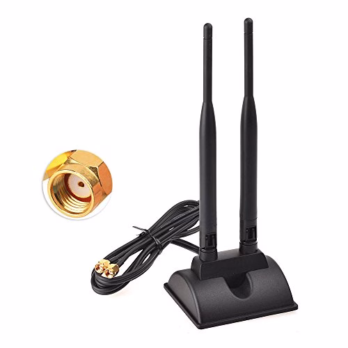 Eightwood Wifi Antenna 2.4G/5.8G Antenna magnetica a doppia frequenza 6dBi Adattatore RP-SMA Cavo di prolunga da 2 m Compatibile con scheda WLAN Schede PCI Router Wirelesse Bluetooth Dlink