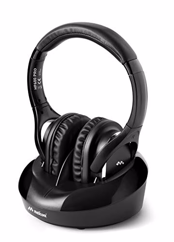 Meliconi Cuffie 600 Pro Cuffia TV Wireless Universale, base ricarica, Nero, 18.3 x 28.5 x 24.5 cm