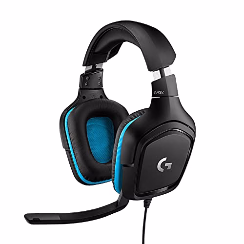 Logitech G G432 Cuffie Gaming Cablate, Audio Surround 7.1, DTS: x 2.0, Driver 50 mm, Jack USB 3.5 mm, Microfono Flip-to-Mute, Leggere, PC/Mac/Xbox One/PS4/Nintendo Switch, Nero/Blu