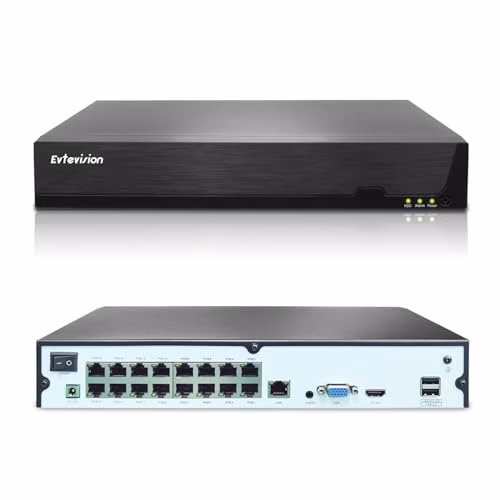 Evtevision 16 Canali PoE NVR 4K/5MP/4MP/3MP/1080p IP Videoregistratore di Sorveglianza con 16 porte PoE,Supporto Visualizzazione remota/Registrazione intelligente (Senza HDD)