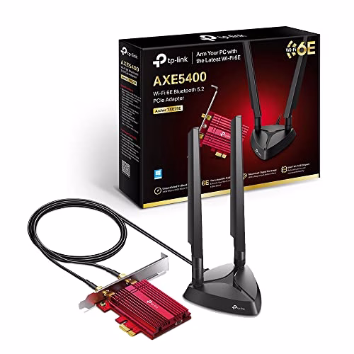 TP-Link Archer TXE75E Scheda di Rete Wireless Wi-Fi, AXE5400 Wi-Fi 6E PCIe, Bluetooth 5.2, Scheda Wifi pc Fisso, Tri-Band (6 GHz/5 GHz/2.4 GHz), Supporta Windows 10/11