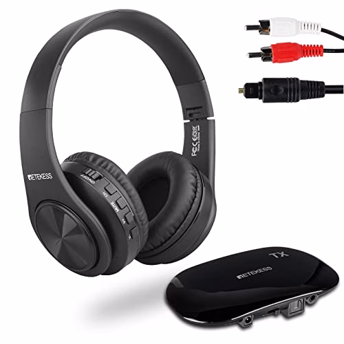Retekess TA005 Cuffie Wireless per TV,Cuffie Wireless per Ascolto TV con Trasmettitore,Batteria Ricaricabile Integrata,Supporta Ingresso Stereo,AUX e RCA,Alto Volume per Anziani