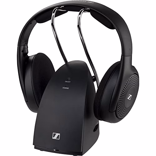 Sennheiser Cuffie Wireless RS 120-W, On-Ear per un Ascolto TV, 3 Modalità Audio, Controllo del Volume, Portata del Segnale di 60 m, Combinazione Trasmettitore, Caricatore, Colore Nero