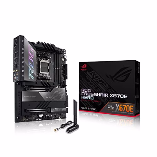 ASUS ROG CROSSHAIR X670E HERO, Scheda Madre Gaming ATX, AMD X670, AMD AM5, DDR5, PCI 5.0, Intel 2.5Gb Ethernet, WiFi 6E (802.11ax), ROG SupremeFX 7.1 Surround, 5xM.2, 6xSATA 6GB/s, Aura Sync RGB, Nero