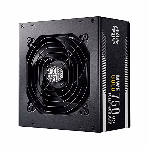Cooler Master MWE 750 Gold V2 Alimentatore Completamente Modulare (Spina UE) - Alimentatore 80 PLUS Gold da 750W, Cavi Piatti Neri, Ventola HDB da 120mm, Soglia Alta Temperatura - 5 Anni di Garanzia