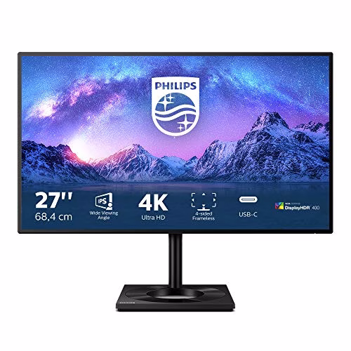 Philips 279C9 - Docking Monitor UHD USB-C da 27 pollici, altezza regolabile, HDR400 (3840 x 2160, 60 Hz, HDMI 2.0, DisplayPort, Hub USB, colore: Nero